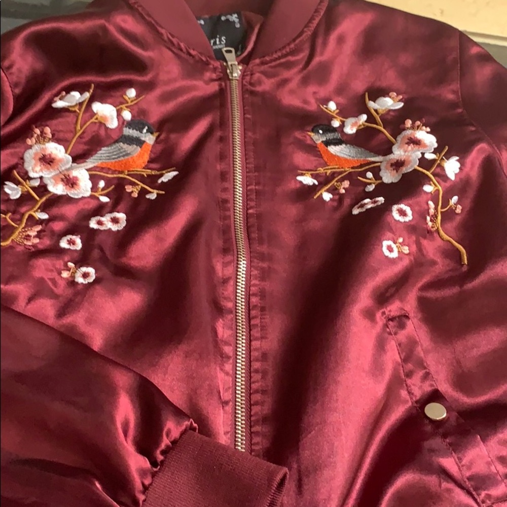 Maroon Bomber Jacket with Embroidery
